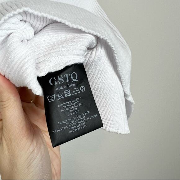 GSTQ White‎ Ribbed Sleeveless Cutout Knit Stretch Top Size XS - Picture 11 of 13